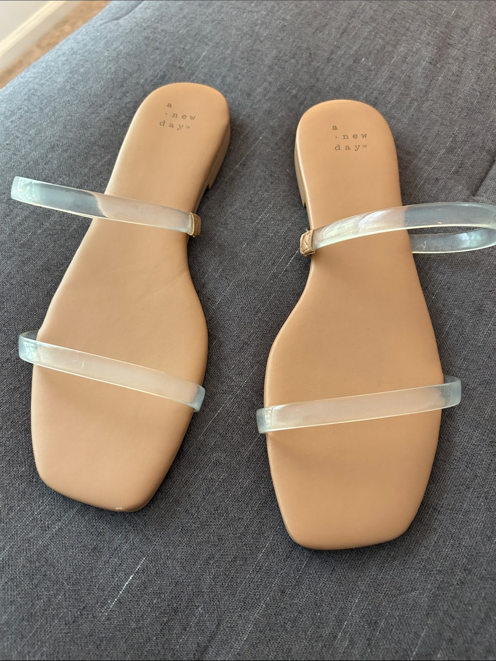 a new day Tan Footbed Slide Sandals with Clear Double Straps